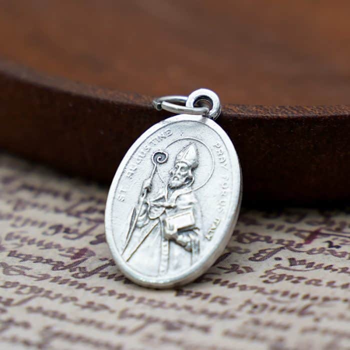 DIY小吊牌-圣奥斯定+十字架-锌合金-镀银-2.2cm Catholic religious art