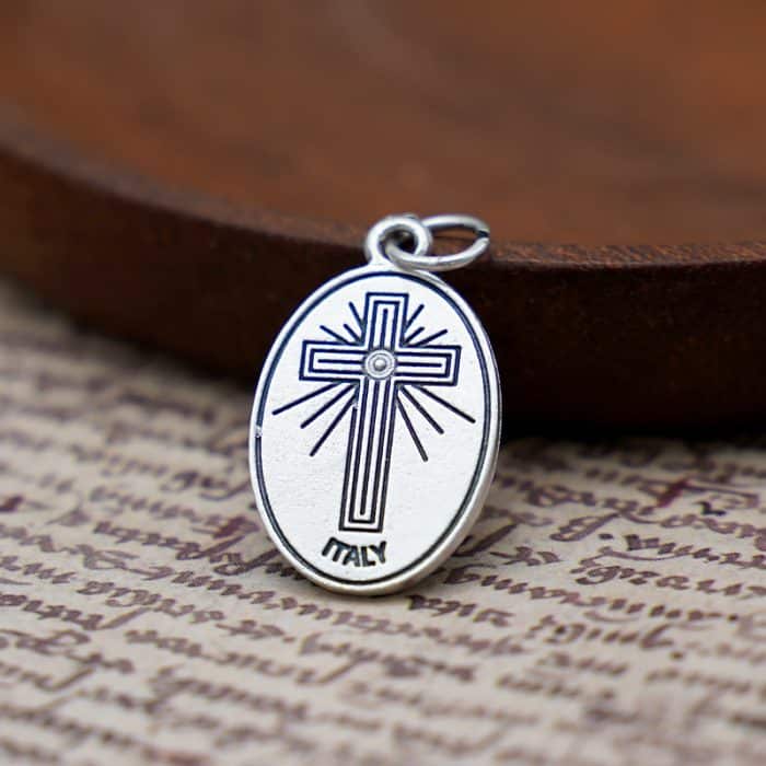 DIY小吊牌-圣奥斯定+十字架-锌合金-镀银-2.2cm Catholic religious art