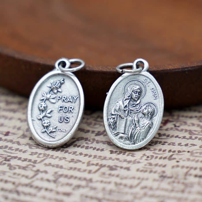 DIY小吊牌-圣亚纳-锌合金-镀银-2.2cm Catholic religious art