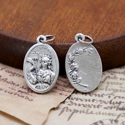 DIY小吊牌-圣芭芭拉+玫瑰花-锌合金-2.2cm