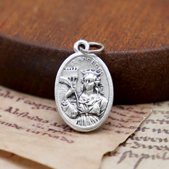 DIY小吊牌-圣芭芭拉+玫瑰花-锌合金-2.2cm Catholic religious art