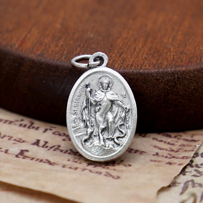 DIY小吊牌-圣伯尔纳铎+玫瑰花-锌合金-2.2cm Catholic religious art