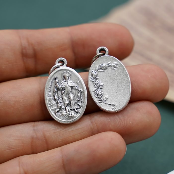 DIY小吊牌-圣伯尔纳铎+玫瑰花-锌合金-2.2cm Catholic religious art