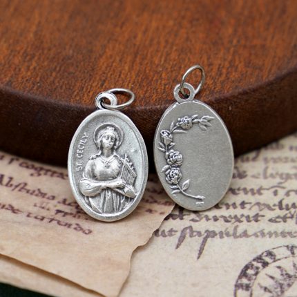 DIY小吊牌-圣则济利亚+玫瑰花-锌合金-2.2cm