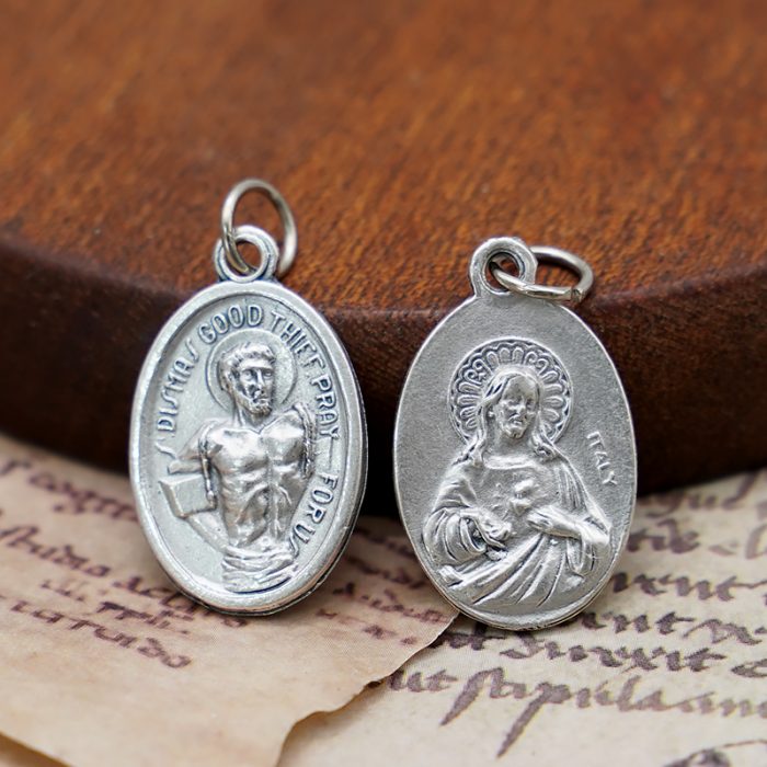 DIY小吊牌-狄思玛斯(右盗)+耶稣圣心-锌合金-2.2cm Catholic religious art