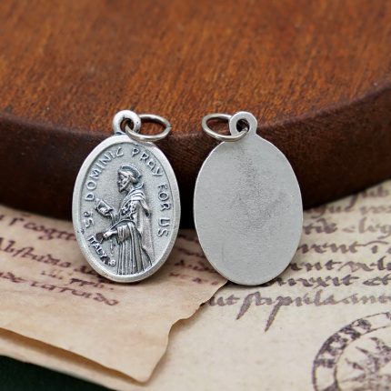 DIY小吊牌-庞贝玫瑰圣母+玫瑰花为我们祈祷-锌合金-镀银-2.2cm