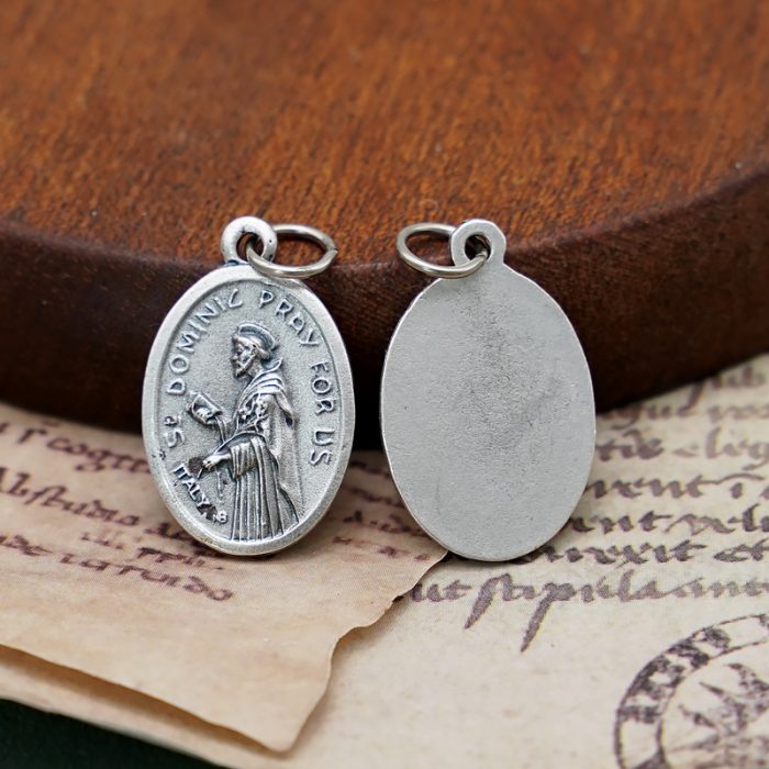 DIY小吊牌-庞贝玫瑰圣母+玫瑰花为我们祈祷-锌合金-镀银-2.2cm Catholic religious art