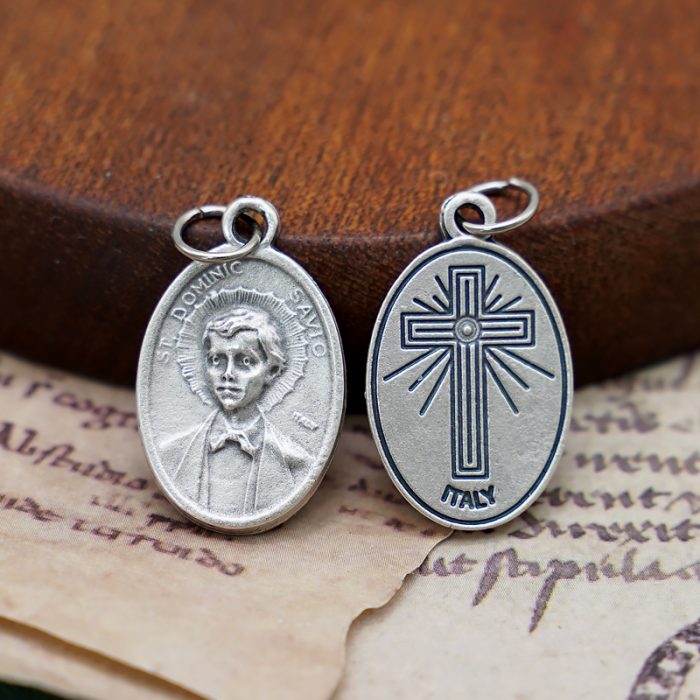 DIY小吊牌-圣道明·沙维豪+十字架-锌合金-2.2cm Catholic religious art