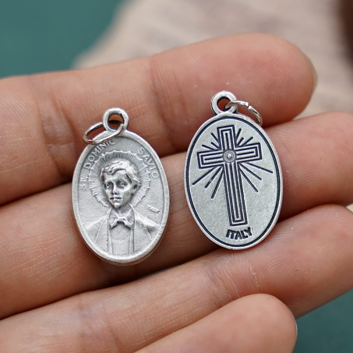 DIY小吊牌-圣道明·沙维豪+十字架-锌合金-2.2cm Catholic religious art