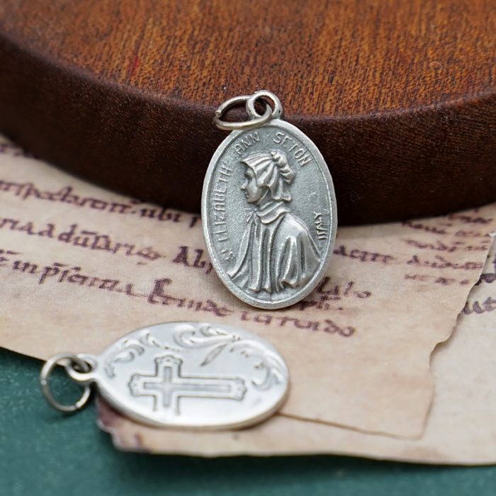 DIY小吊牌-圣伊莉莎白塞顿+十字架和花-锌合金-2.2cm Catholic religious art