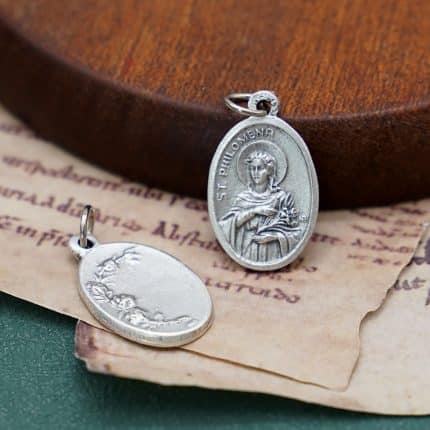 DIY小吊牌-圣女菲洛美娜+玫瑰花-锌合金-镀银-2.2cm