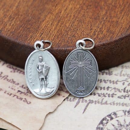 DIY小吊牌-圣弗洛里安+十字架-锌合金-镀银-2.2cm