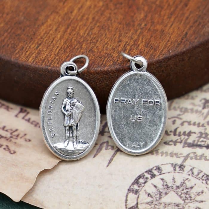 DIY小吊牌-圣弗洛里安+字-锌合金-2.2cm Catholic religious art