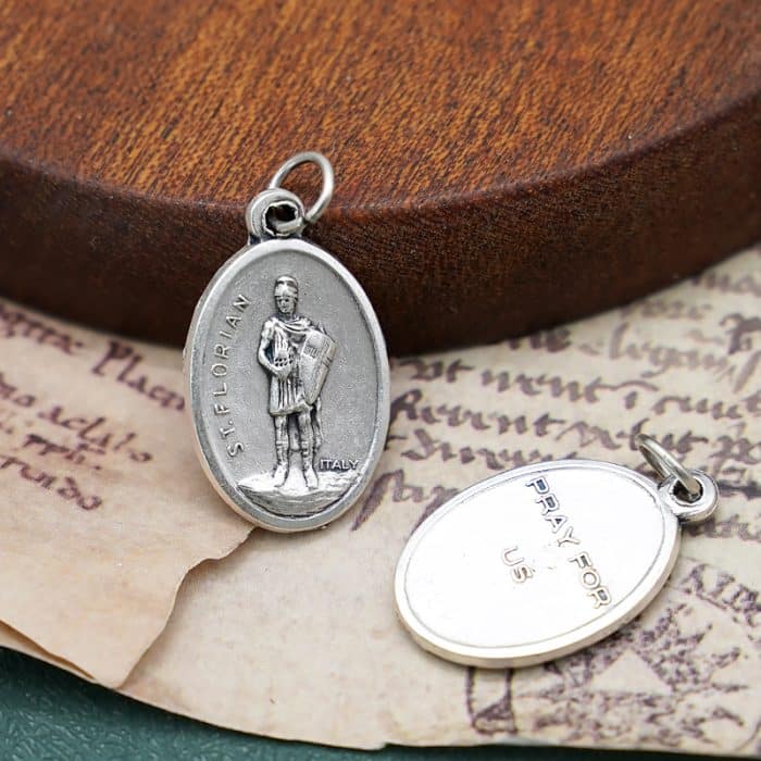 DIY小吊牌-圣弗洛里安+字-锌合金-2.2cm Catholic religious art