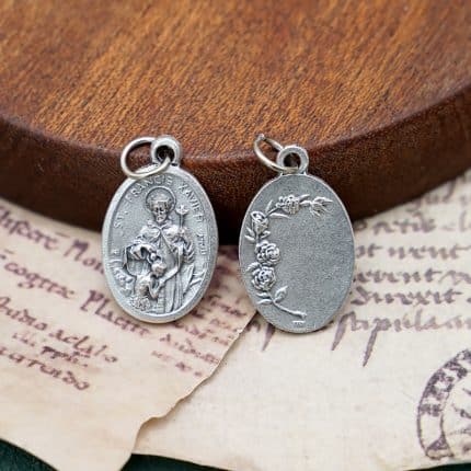 DIY小吊牌-圣方济各沙勿略+玫瑰花-锌合金-镀银-2.2cm