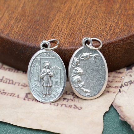 DIY小吊牌-圣维雅纳神父+玫瑰花-锌合金-镀银-2.2cm