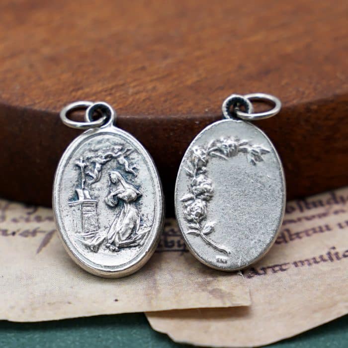 DIY小吊牌-圣妇丽达+玫瑰花（S. Rita）-锌合金-镀银-2.2cm Catholic religious art