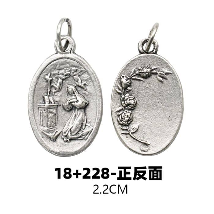 DIY小吊牌-圣妇丽达+玫瑰花（S. Rita）-锌合金-镀银-2.2cm Catholic religious art