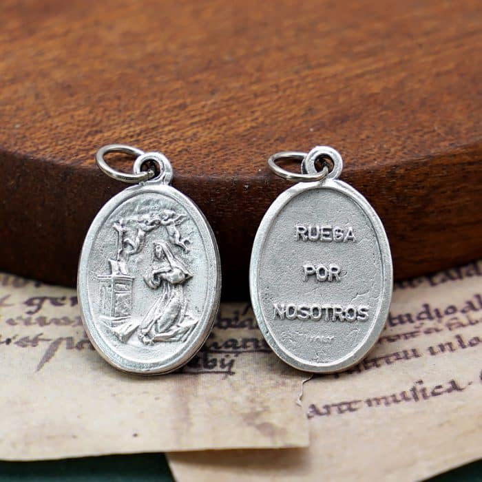 DIY小吊牌-圣妇丽达+为我等祈（S. Rita）-锌合金-镀银-2.2cm Catholic religious art