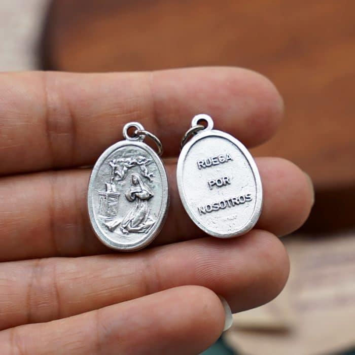 DIY小吊牌-圣妇丽达+为我等祈（S. Rita）-锌合金-镀银-2.2cm Catholic religious art