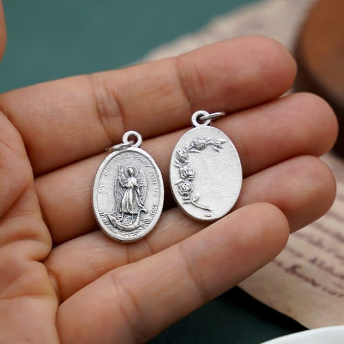 DIY小吊牌-辣法厄尔+玫瑰花-锌合金-2.2cm Catholic religious art