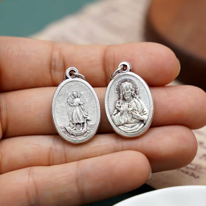 DIY小吊牌-辣法厄尔+耶稣圣心-锌合金-2.2cm Catholic religious art