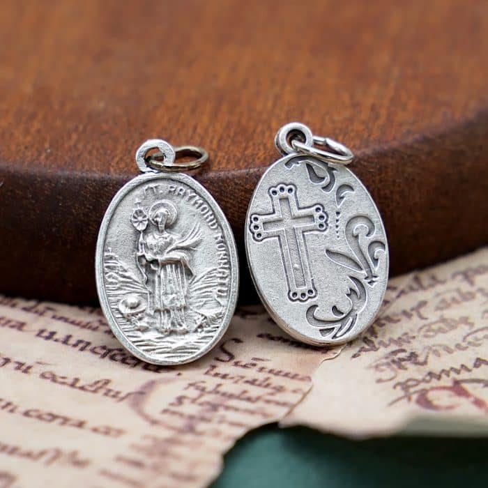 DIY小吊牌-圣赖孟多·农纳都+十字架和花-锌合金-2.2cm Catholic religious art