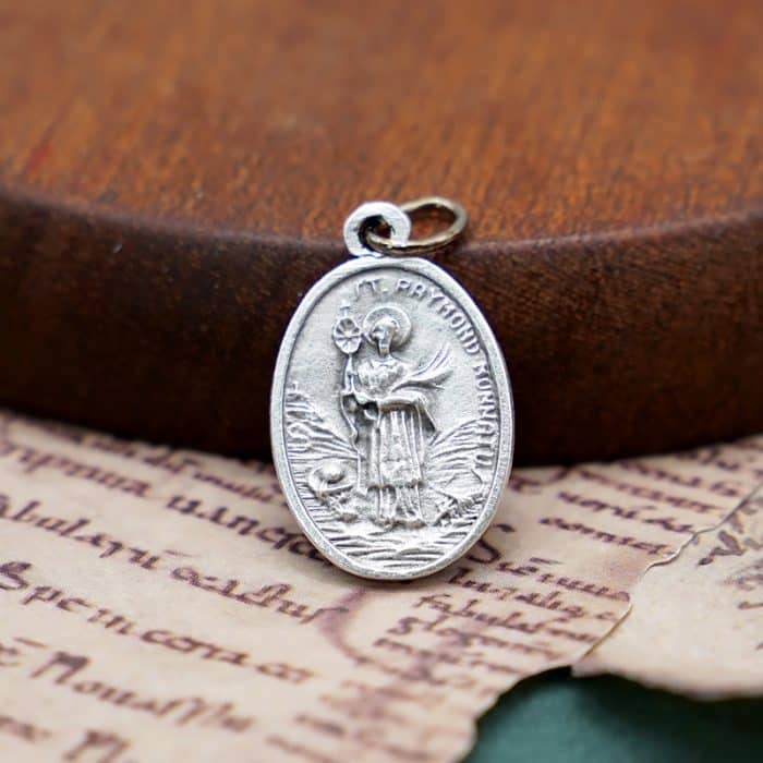 DIY小吊牌-圣赖孟多·农纳都+十字架和花-锌合金-2.2cm Catholic religious art