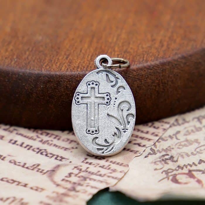 DIY小吊牌-圣赖孟多·农纳都+十字架和花-锌合金-2.2cm Catholic religious art