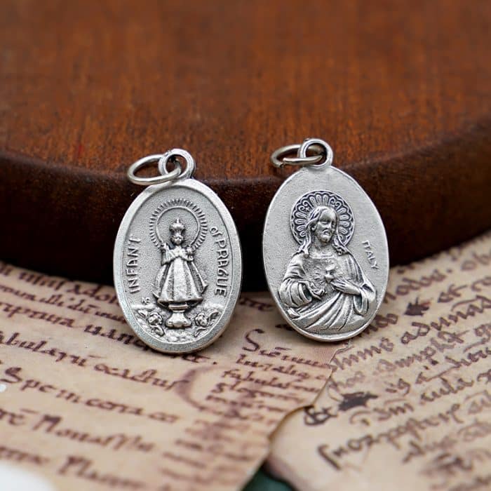 DIY小吊牌-布拉格圣婴+耶稣圣心-锌合金-2.2cm Catholic religious art