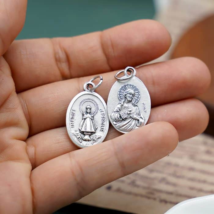 DIY小吊牌-布拉格圣婴+耶稣圣心-锌合金-2.2cm Catholic religious art