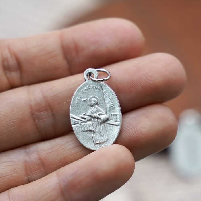 DIY小吊牌-圣托马斯·阿奎纳+十字架-锌合金-镀银-2.2cm Catholic religious art