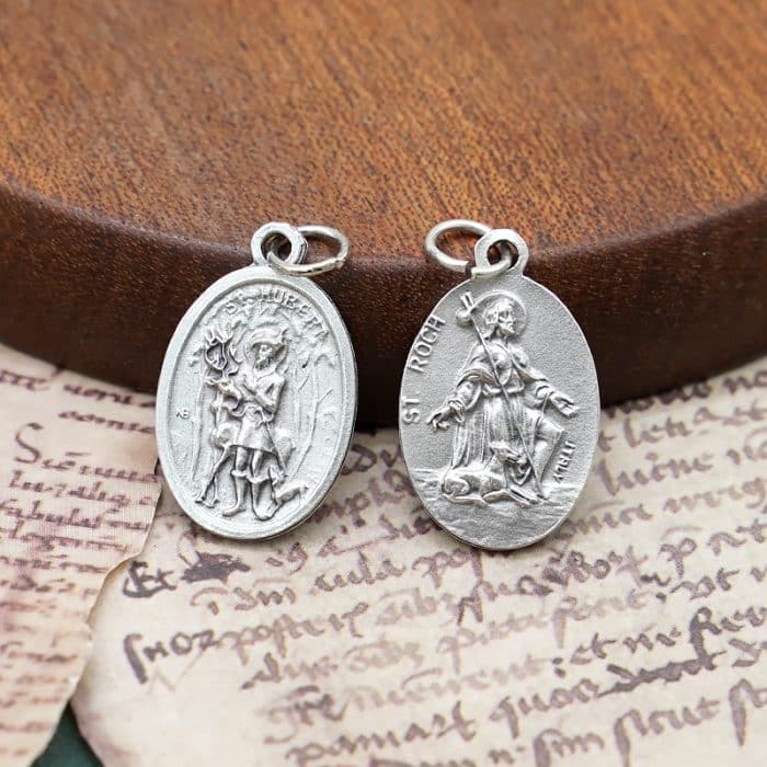 DIY小吊牌-圣胡伯与鹿+罗格-锌合金-2.2cm Catholic religious art