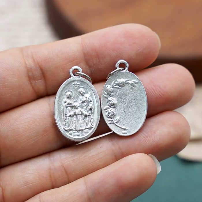 DIY小吊牌-圣家+玫瑰花-锌合金-镀银-2.2cm Catholic religious art