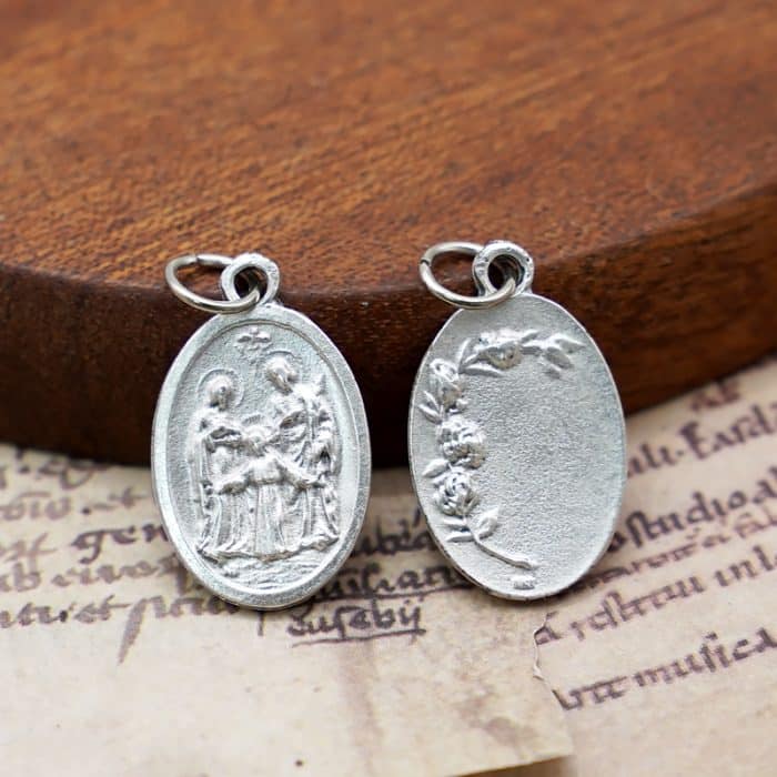 DIY小吊牌-圣家+玫瑰花-锌合金-镀银-2.2cm Catholic religious art