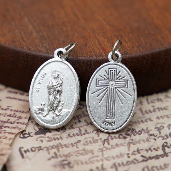 DIY小吊牌-圣维特+十字架-锌合金-镀银-2.2cm Catholic religious art