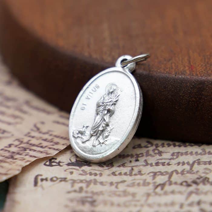 DIY小吊牌-圣维特+十字架-锌合金-镀银-2.2cm Catholic religious art