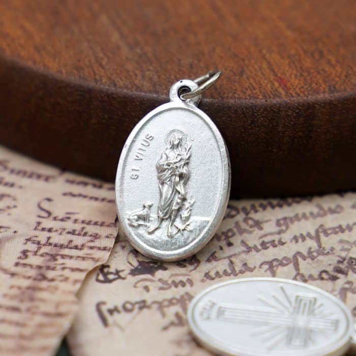 DIY小吊牌-圣维特+十字架-锌合金-镀银-2.2cm Catholic religious art