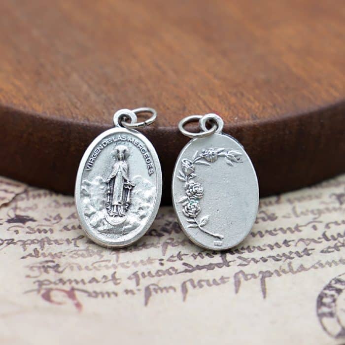 DIY小吊牌-仁慈圣母+玫瑰花-锌合金-2.2cm Catholic religious art