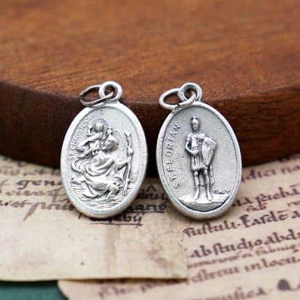 DIY小吊牌-基多福+圣弗洛里安-锌合金-镀银-2.2cm