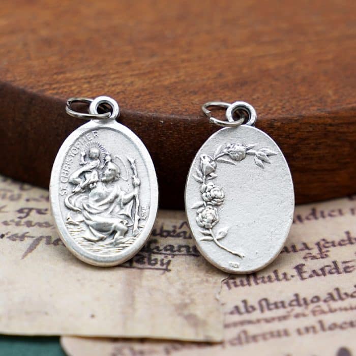 DIY小吊牌-基多福+玫瑰花-锌合金-镀银-2.2cm Catholic religious art