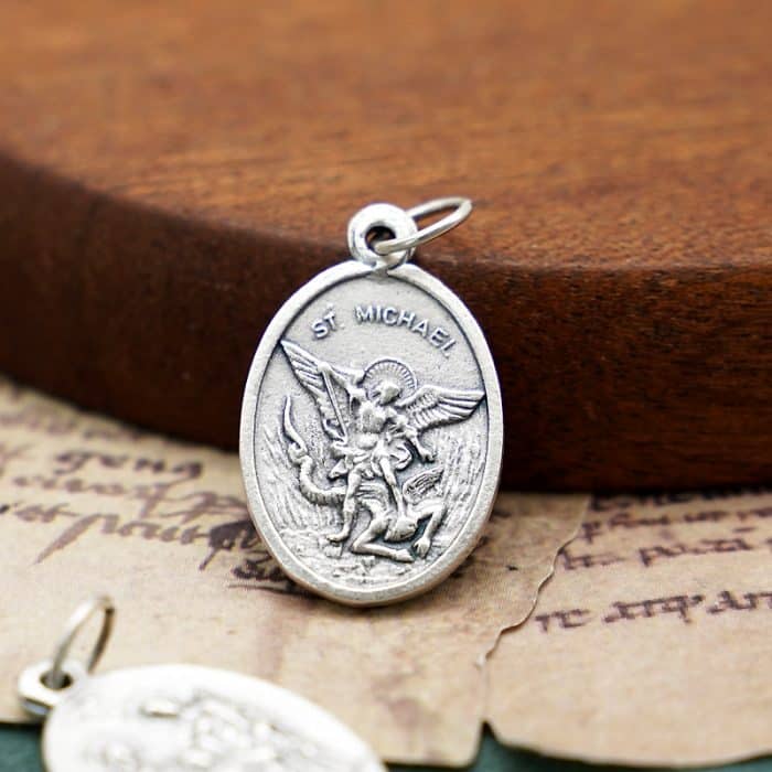 DIY小吊牌-圣弥额尔+圣家-锌合金-镀银-2.2cm Catholic religious art