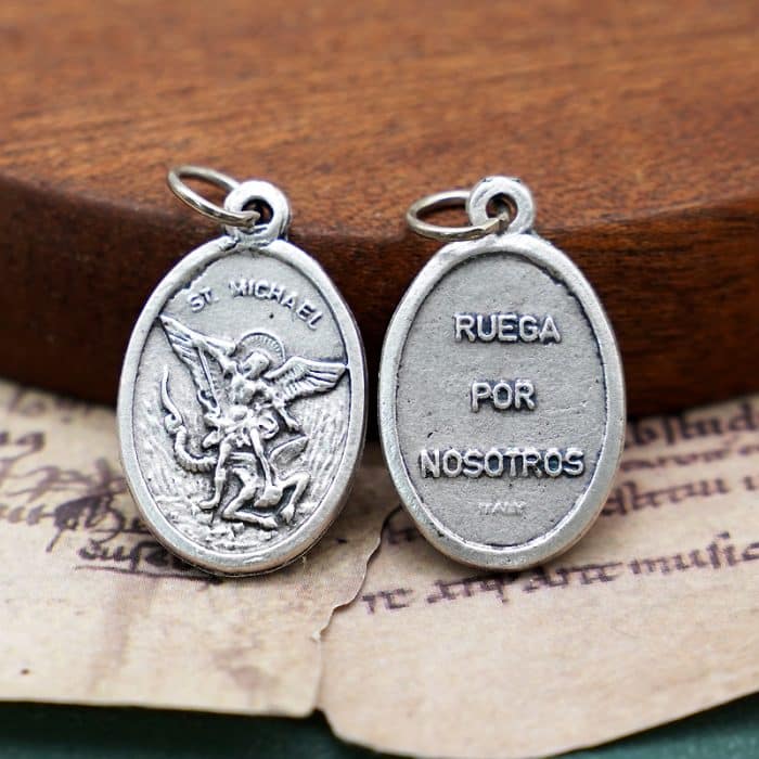 DIY小吊牌-圣弥额尔+字-锌合金-镀银-2.2cm Catholic religious art