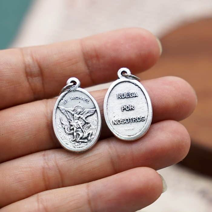 DIY小吊牌-圣弥额尔+字-锌合金-镀银-2.2cm Catholic religious art