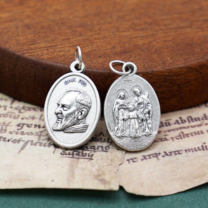 DIY小吊牌-庇护神父+圣家-锌合金-镀银-2.2cm Catholic religious art