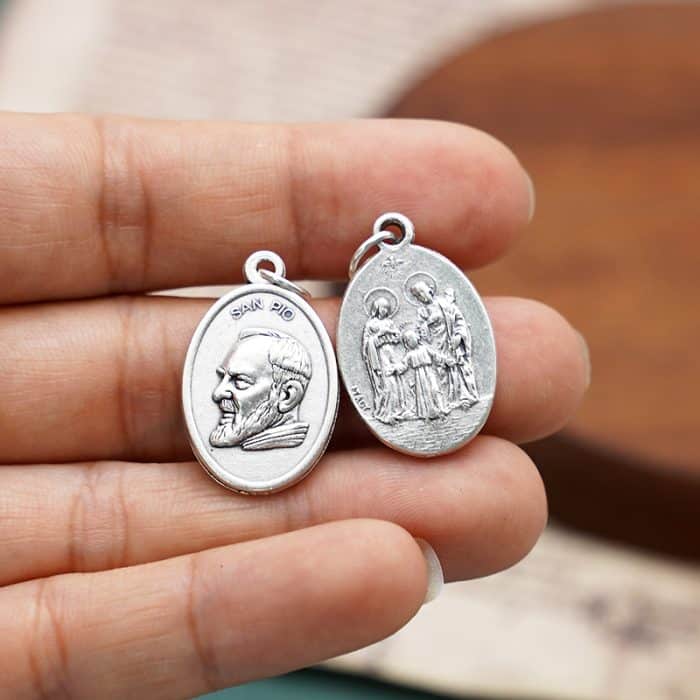 DIY小吊牌-庇护神父+圣家-锌合金-镀银-2.2cm Catholic religious art