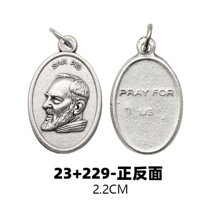 DIY小吊牌-庇护神父+字-锌合金-镀银-2.2cm Catholic religious art
