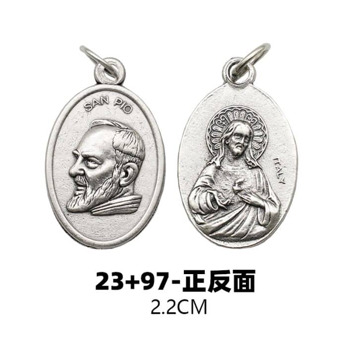 DIY小吊牌-庇护神父+耶稣圣心-锌合金-镀银-2.2cm Catholic religious art