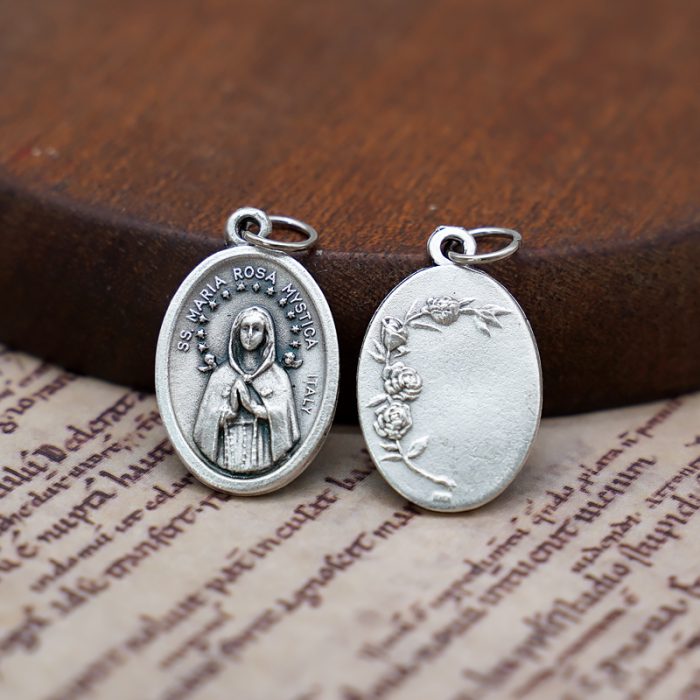 DIY小吊牌-玄义玫瑰圣母+玫瑰花-锌合金-2.2cm Catholic religious art