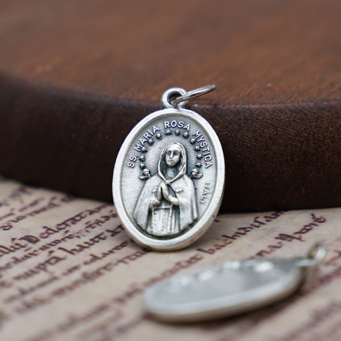 DIY小吊牌-玄义玫瑰圣母+玫瑰花-锌合金-2.2cm Catholic religious art